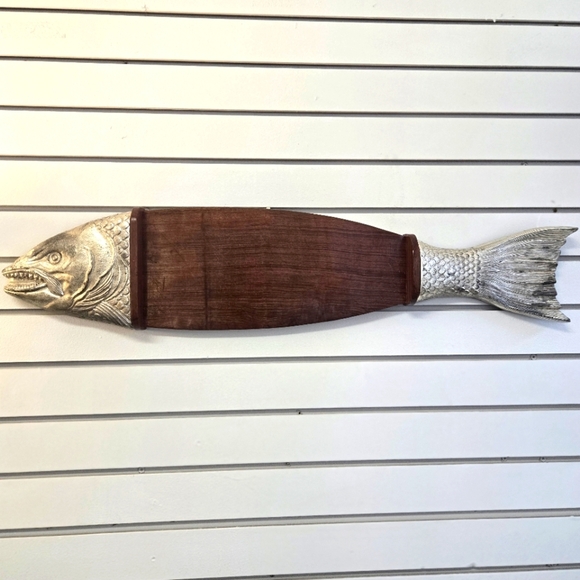 MCM Salmon Cutting Board Pewter Head and Tail, PERHAPS Spanish Orgin